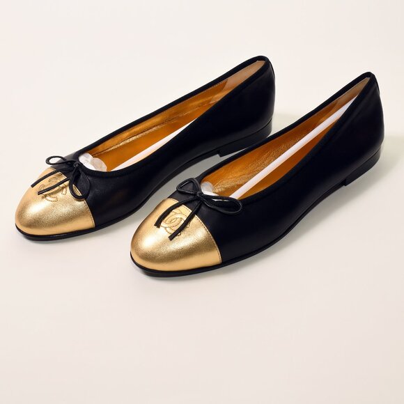 CHANEL Classic Ballerina Flats Black & Gold Cap Toe EU 40.5 / US 10.5B NIB - Picture 5 of 10